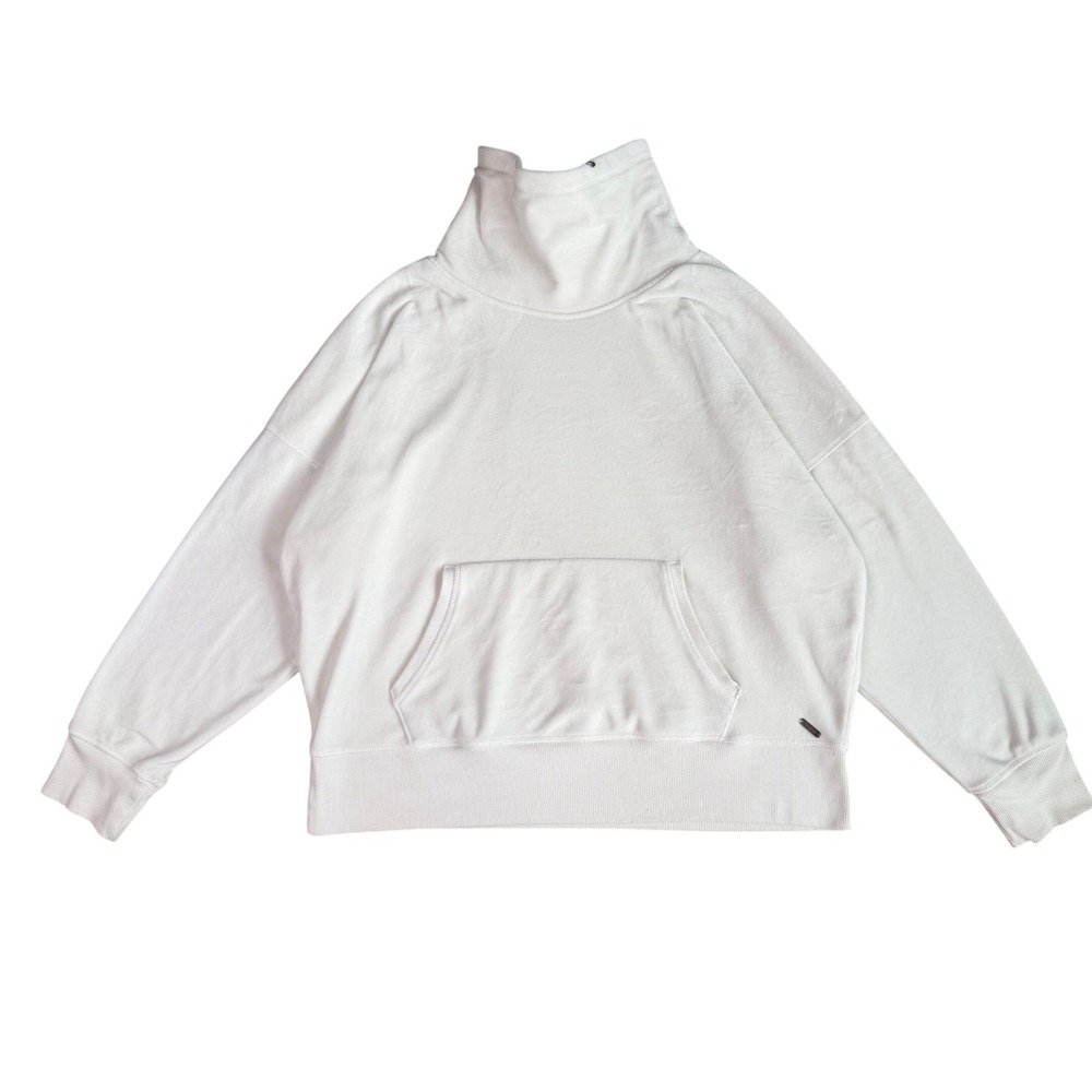 Hyba Funnel Neck White Sweatshirt XL Cozy Minimalist Athleisure Kangaroo Pocket